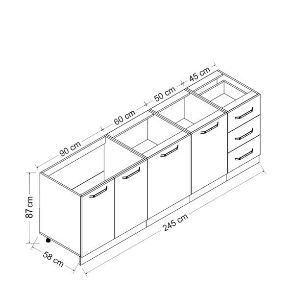 Minar 245 Cm Mutfak Dolabı Beyaz Dore 245-D1-Alt Modül