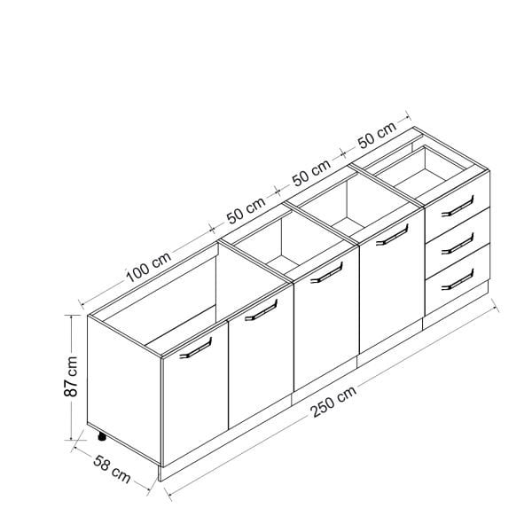 Minar 250 Cm Mutfak Dolabı Beyaz Dore 250-D2-Alt Modül