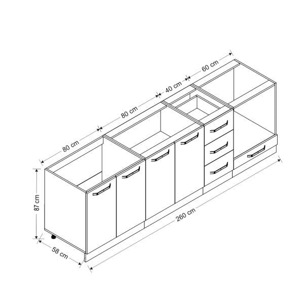 Minar 260 Cm Mutfak Dolabı Beyaz 260-B3-Alt Modül