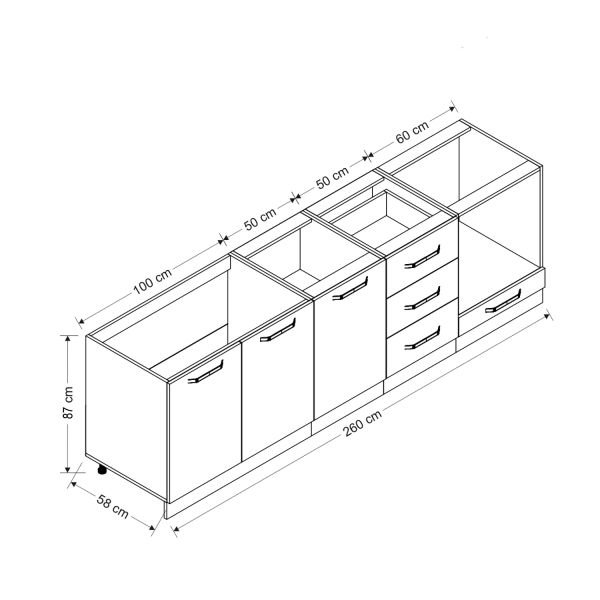 Minar 260 Cm Mutfak Dolabı Beyaz 260-B6-Alt Modül