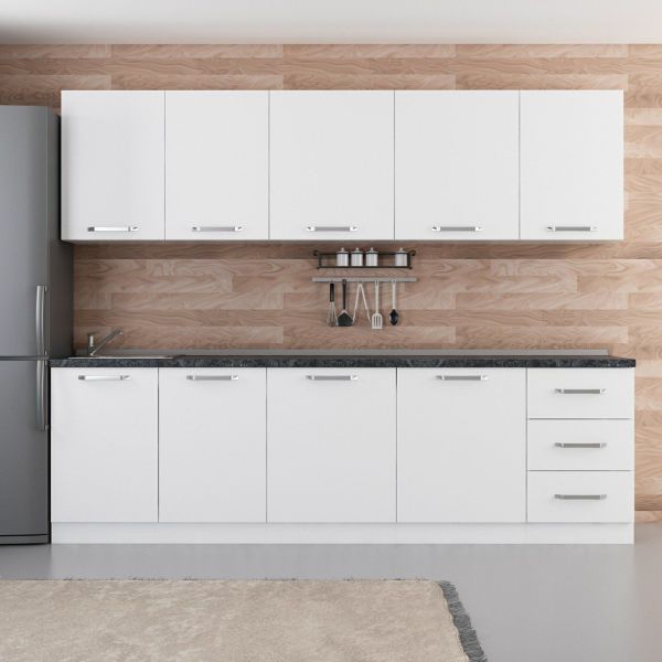 Minar 270 Cm White Kitchen Cabinet 270-B2