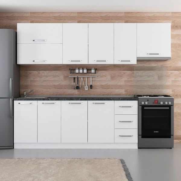 Minar 270 Cm White Kitchen Cabinet 270-B7