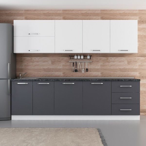 Minar 270 Cm White Kitchen Cabinet Anthracite 270-A1