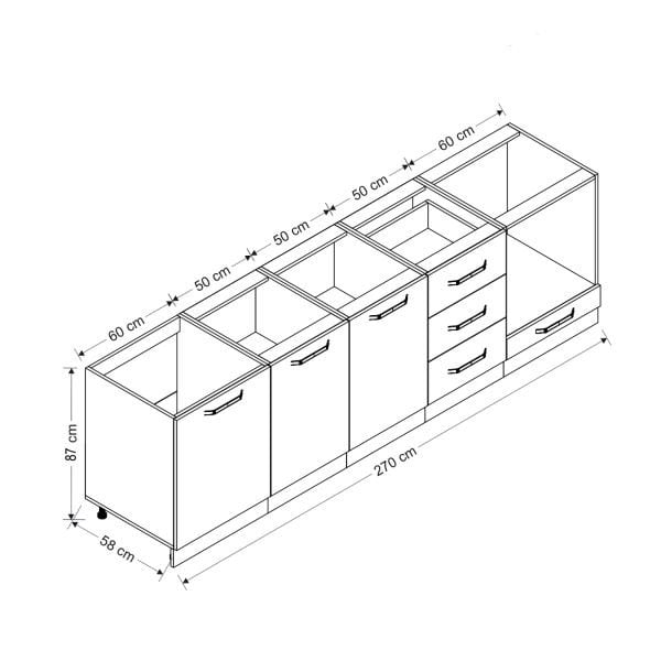 Minar 270 Cm Mutfak Dolabı Beyaz 270-B3-Alt Modül