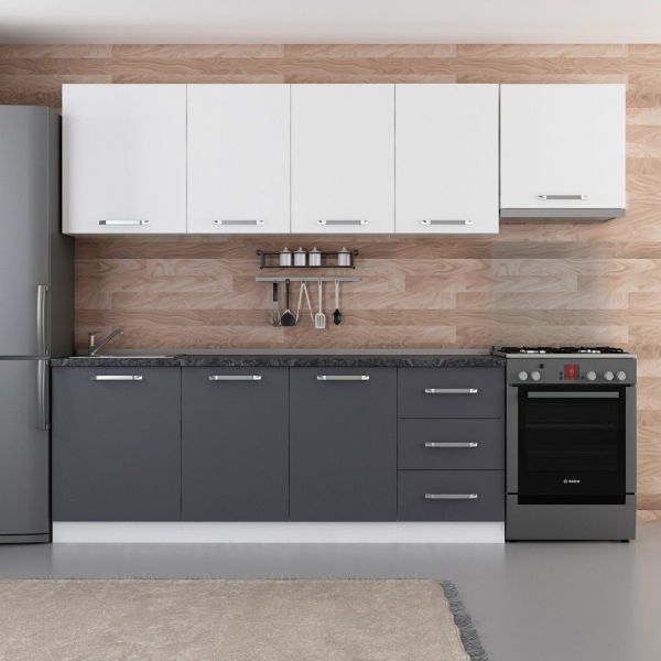 Minar 270 Cm White Kitchen Cabinet Anthracite 270-A4