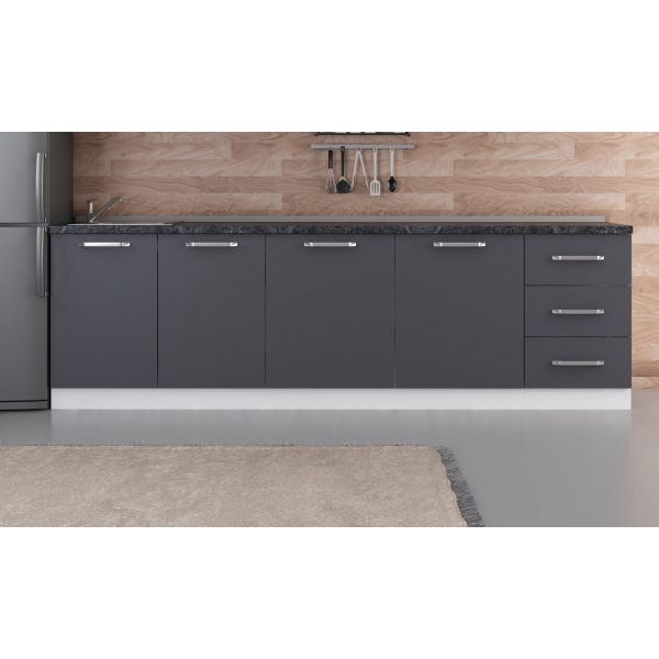 Minar 270 Cm White Kitchen Cabinet Anthracite 270-A2-Sub Module