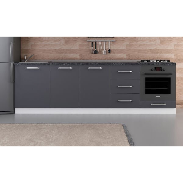 Minar 270 Cm White Kitchen Cabinet Anthracite 270-A3-Sub Module