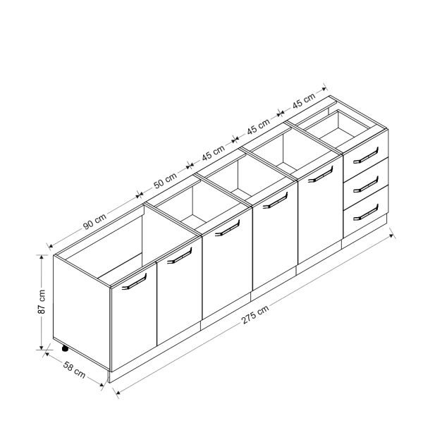 Minar 275 Cm Mutfak Dolabı Beyaz 275-B1-Alt Modül