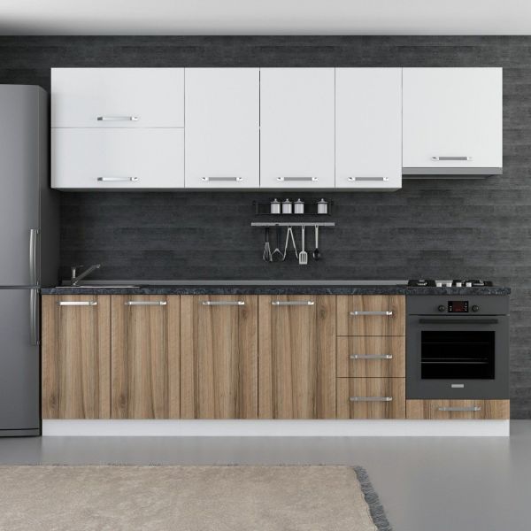 Minar 270 Cm White Kitchen Cabinet Dore 270-D8