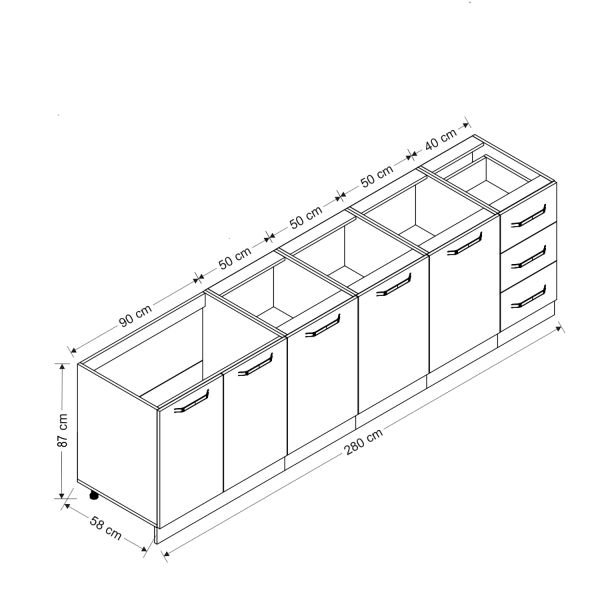 Minar 280 Cm Mutfak Dolabı Beyaz 280-B1-Alt Modül