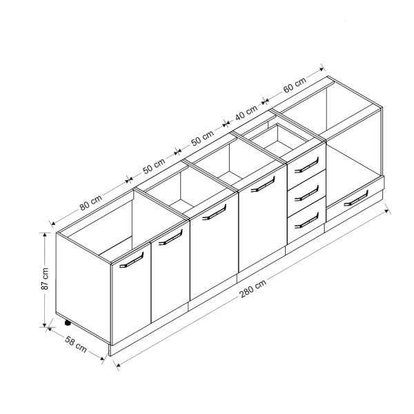 Minar 280 Cm Mutfak Dolabı Beyaz 280-B6-Alt Modül