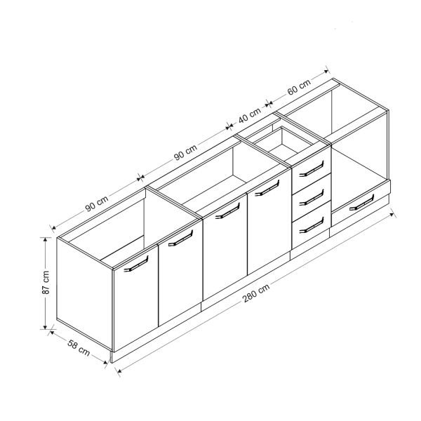 Minar 280 Cm Mutfak Dolabı Beyaz 280-B9-Alt Modül