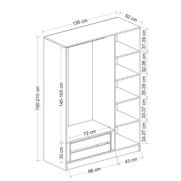 Kale 3 Door 2C Crowned Cabinet Anthracite Mebrane Shutter Anthracite