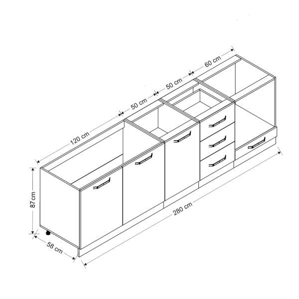 Minar 280 Cm Mutfak Dolabı Beyaz Dore 280-D3-Alt Modül