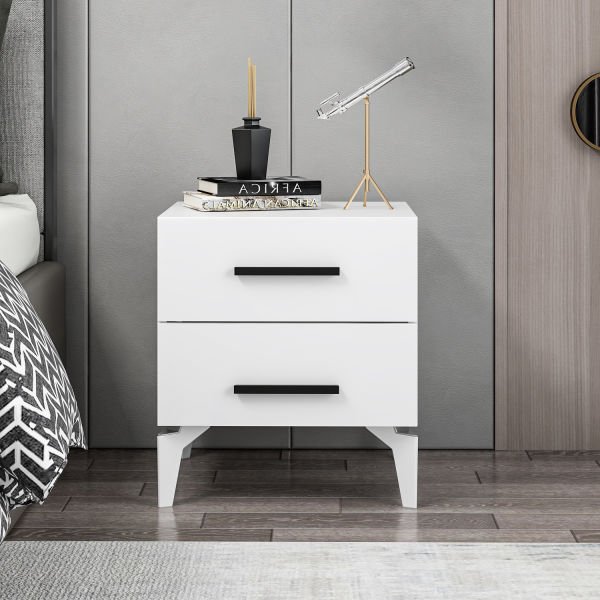 Kale Footed Nightstand 2C - White