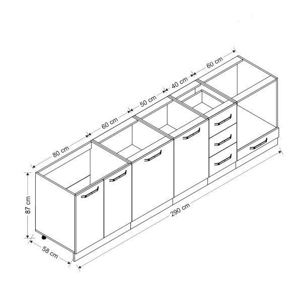 Minar 290 Cm Mutfak Dolabı Beyaz 290-B3-Alt Modül