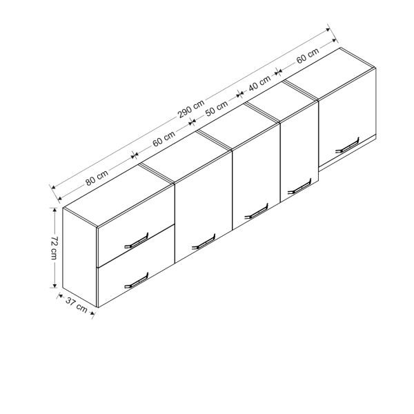 Minar 290 Cm Mutfak Dolabı Beyaz 290-B7-Üst Modül