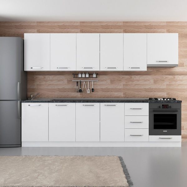 Minar 295 Cm White Kitchen Cabinet 295-B5