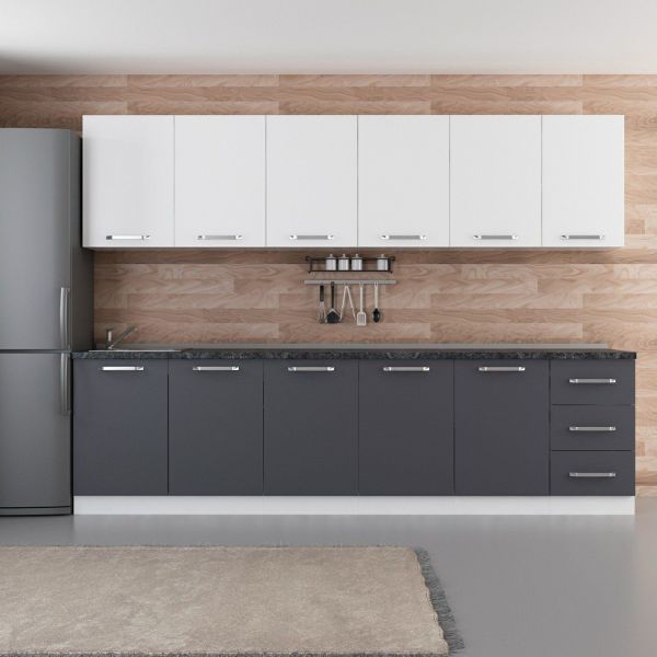 Minar 295 Cm White Kitchen Cabinet Anthracite 295-A2