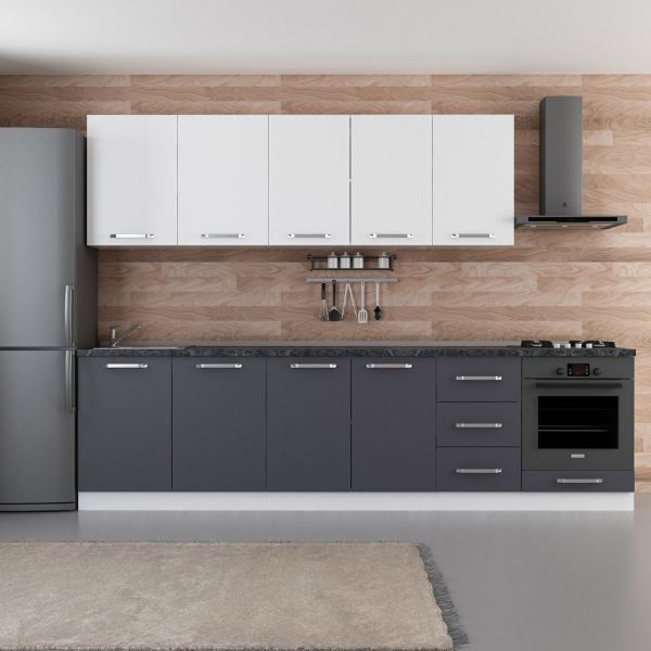 Minar 295 Cm White Kitchen Cabinet Anthracite 295-A3