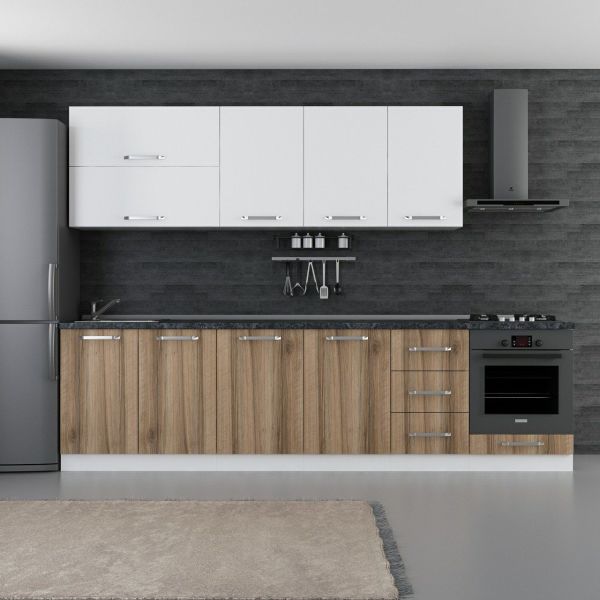 Minar 295 Cm White Kitchen Cabinet Dore 295-D6