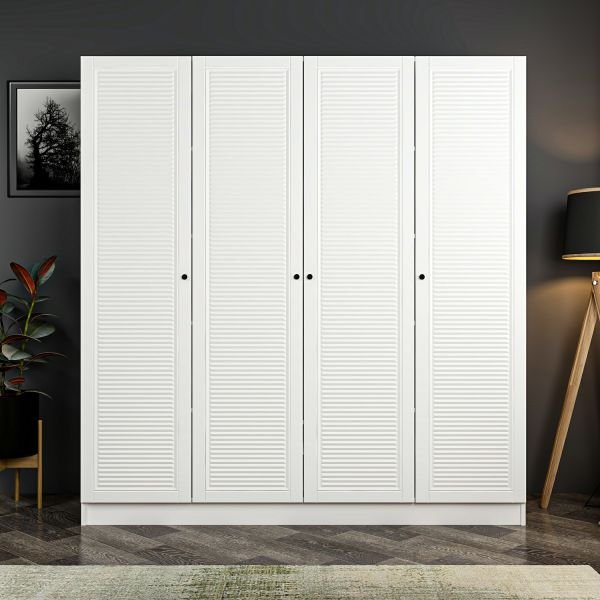 Minar Kale 4 Wardrobe with Membrane Shutter Door and 2 Drawers White/White