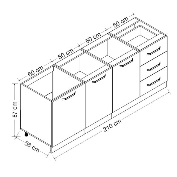 Minar 210 Cm White Kitchen Cabinet Anthracite 210-A1