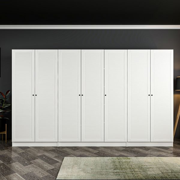 Minar Kale 7 Wardrobe with Membrane Shutter Door and 2 Drawers White/White