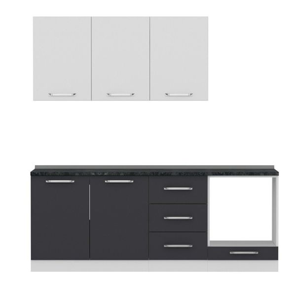 Minar 210 Cm White Kitchen Cabinet Anthracite 210-A6