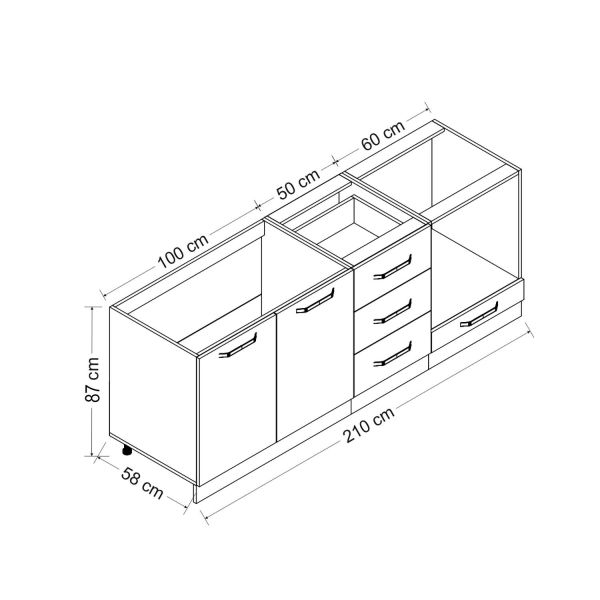 Minar 210 Cm White Kitchen Cabinet Anthracite 210-A6