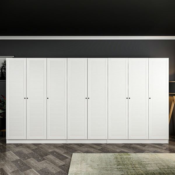 Minar Kale 8 Wardrobe with Membrane Shutter Door and 4 Drawers White/White