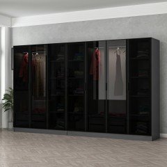 Minar Kale 7 Glass Door and 4 Drawers Cabinet - Anthracite/Black