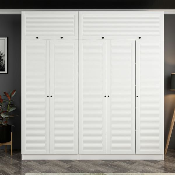 Minar Kale 5 Wardrobe With Membrane Shutter Cover, 2 Drawers And Wardrobe White