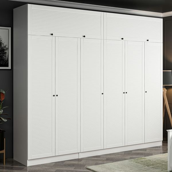 Minar Kale 6 Membrane Shutter Covered 2 Drawer Cabinet And Wardrobe White