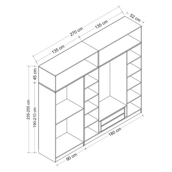 Minar Kale 6 Membrane Shutter Covered 2 Drawer Cabinet And Wardrobe White