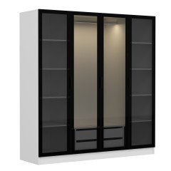 Minar Kale Cabinet with 4 Glass Doors and 2 Drawers - White/Black