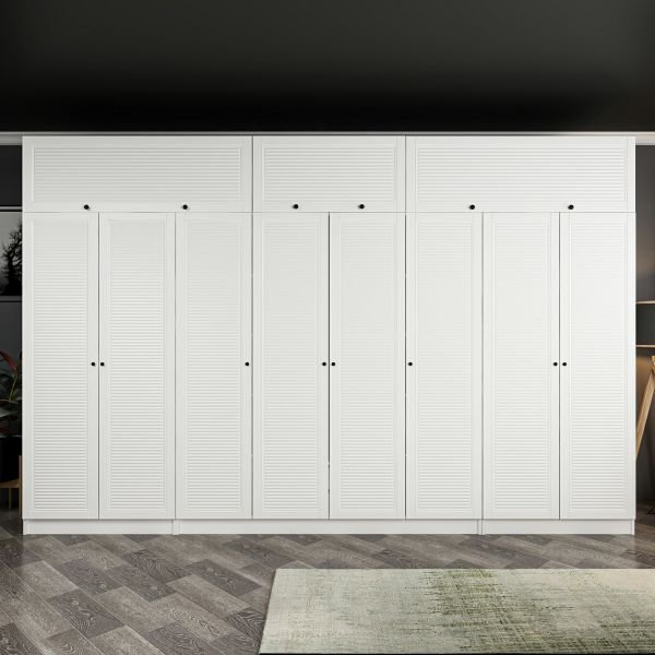 Minar Kale 8 Membrane Shutter Covered 2 Drawers Cabinet And Wardrobe White