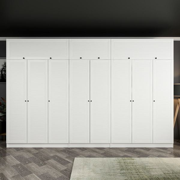 Minar Kale 8 Membrane Shutter Covered 4 Drawer Cabinet And Wardrobe White