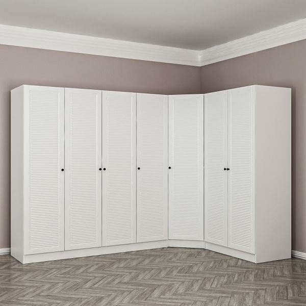 Minar Kale Corner Cabinet with 7 Doors and 2 Drawers White Membrane Blinds