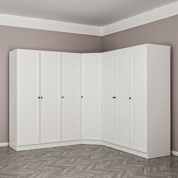 Minar Kale Corner Cabinet with 7 Doors and 4 Drawers White Membrane Blinds