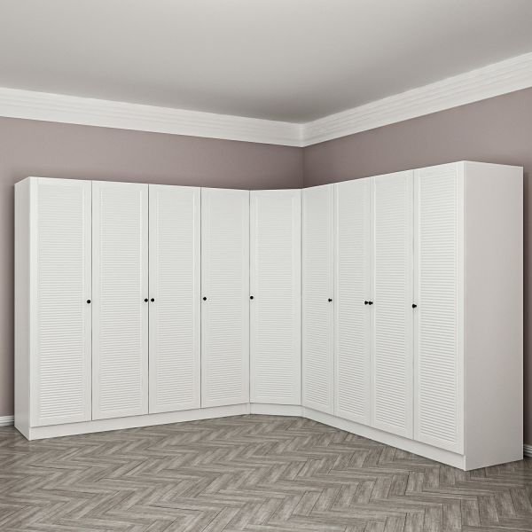 Minar Kale Corner Cabinet with 9 Doors and 4 Drawers White Membrane Blinds