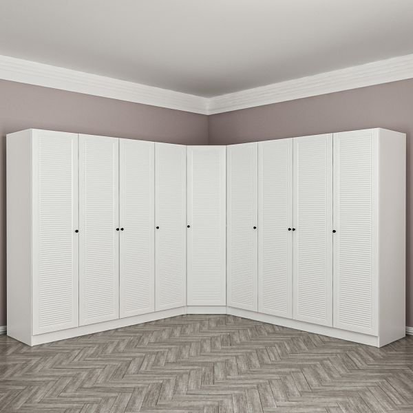 Minar Kale Corner Cabinet with 9 Doors and 4 Drawers White Membrane Blinds