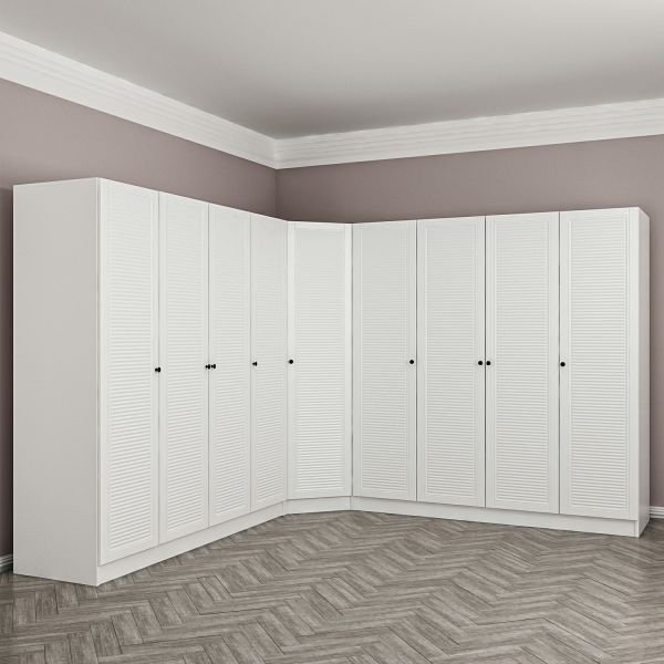 Minar Kale Corner Cabinet with 9 Doors and 4 Drawers White Membrane Blinds