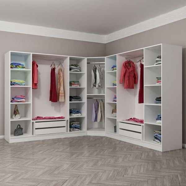 Minar Kale Corner Cabinet with 9 Doors and 4 Drawers White Membrane Blinds