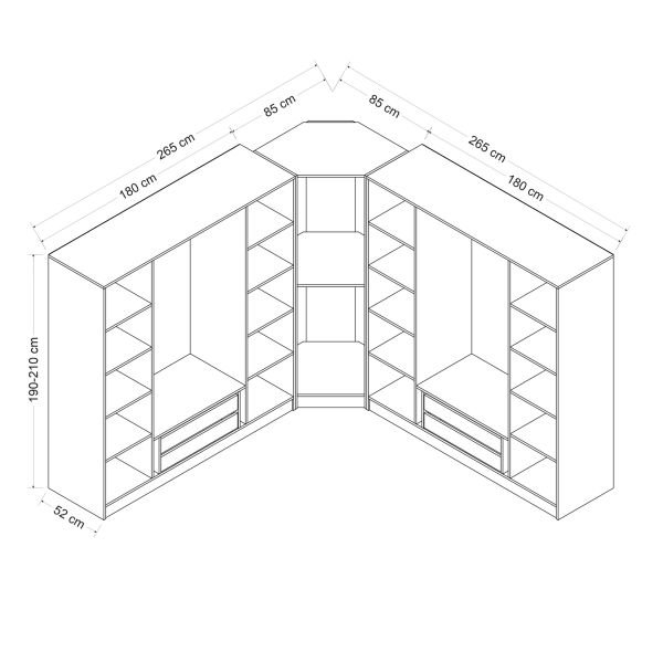 Minar Kale Corner Cabinet with 9 Doors and 4 Drawers White Membrane Blinds