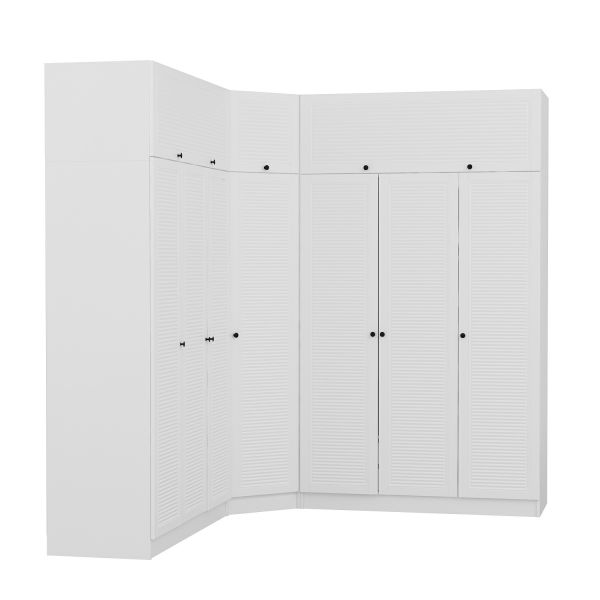 Minar Kale Corner Wardrobe with 7 Doors and 4 Drawers + Wardrobe White Membrane Blinds