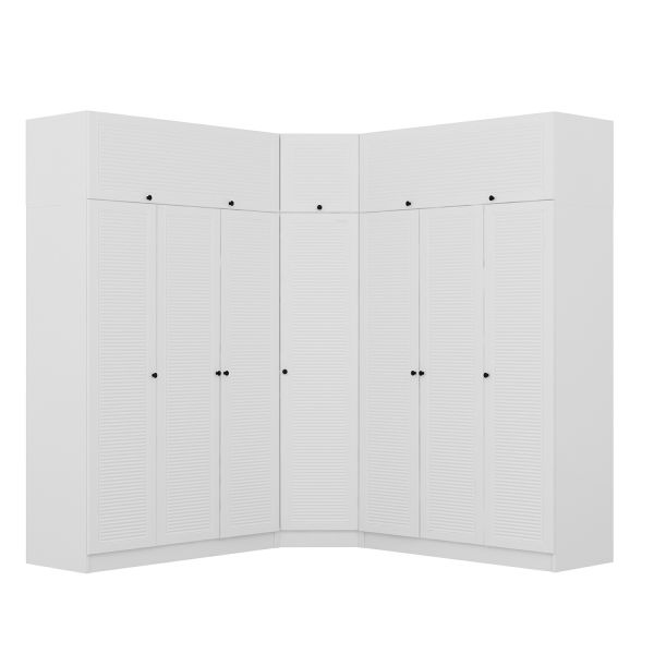 Minar Kale Corner Wardrobe with 7 Doors and 4 Drawers + Wardrobe White Membrane Blinds