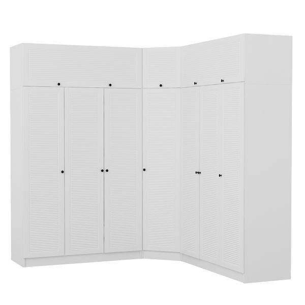 Minar Kale Corner Wardrobe with 7 Doors and 4 Drawers + Wardrobe White Membrane Blinds