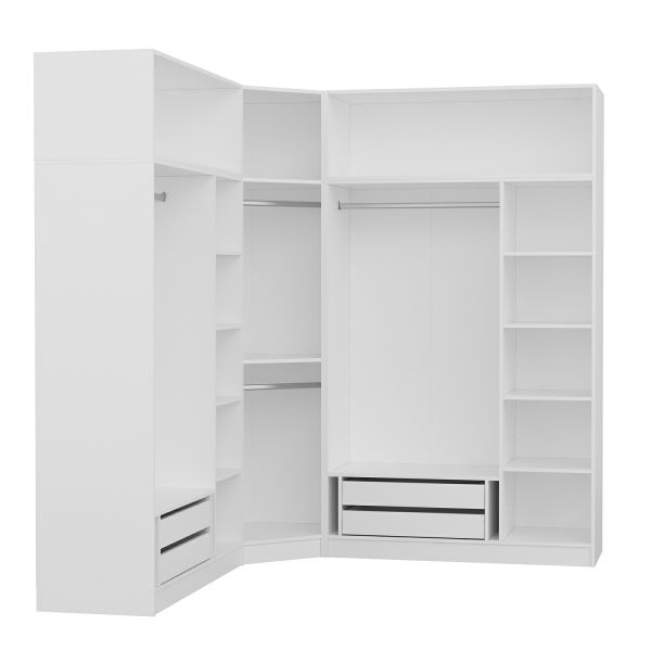 Minar Kale Corner Wardrobe with 7 Doors and 4 Drawers + Wardrobe White Membrane Blinds