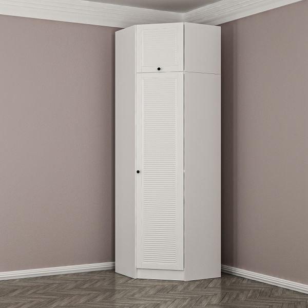 Minar Kale Corner Wardrobe With 1 Door White Membrane Blinds + Wardrobe